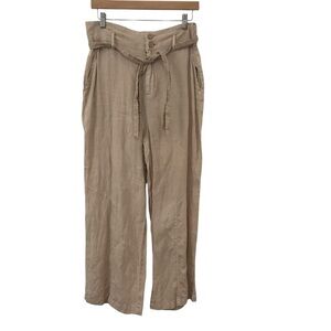 Nicole Miller 100% Linen Wide Leg Cropped Loose Relaxed Tie Belt Womens 8